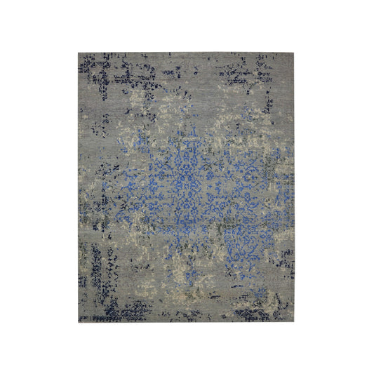 Grey Blue, Wool Traditional Erased Handknotted 8.1x9.11ft 245x304Cms Area Rug