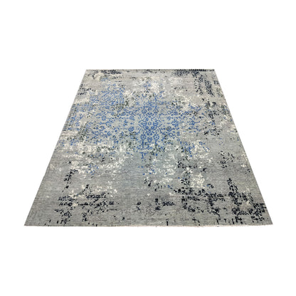 Grey, Blue and Ivory Pure Wool Transitional Handknotted 7.11x10.1ft 242x307Cms Area Rug