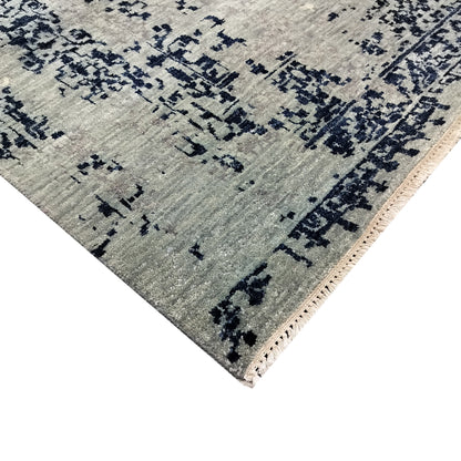 Grey, Blue and Ivory Pure Wool Transitional Handknotted 7.11x10.1ft 242x307Cms Area Rug