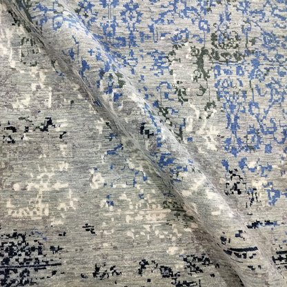 Grey, Blue and Ivory Pure Wool Transitional Handknotted 7.11x10.1ft 242x307Cms Area Rug