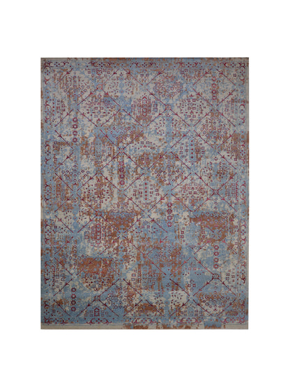 Grey, Brown, L. Blue and Red  Pure Wool Transitional Handknotted 7.11x9.9ft 242x297Cms Area Rug