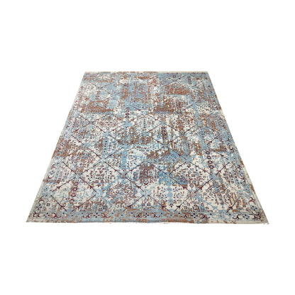 Grey, Brown, L. Blue and Red  Pure Wool Transitional Handknotted 7.11x9.9ft 242x297Cms Area Rug