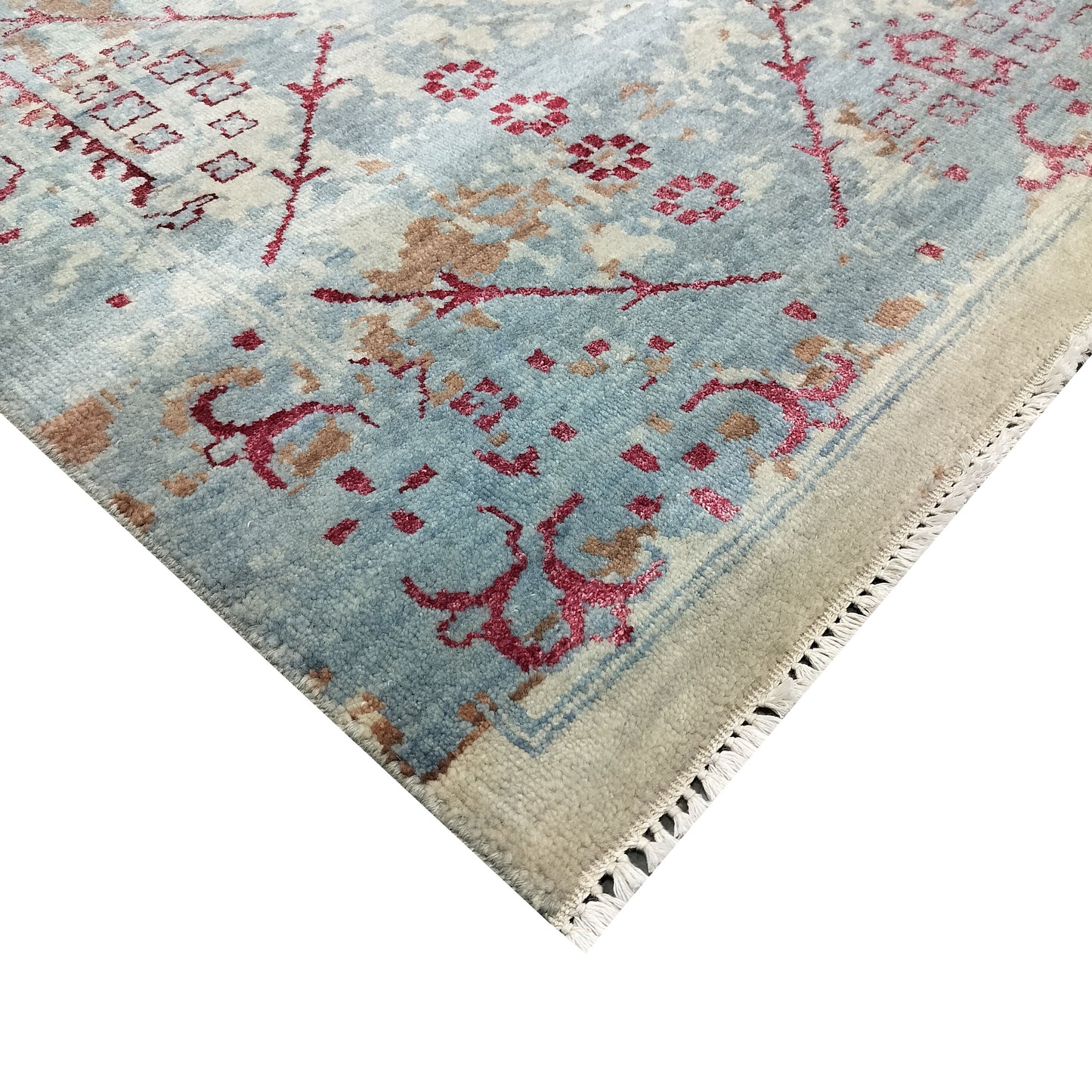 Grey, Brown, L. Blue and Red  Pure Wool Transitional Handknotted 7.11x9.9ft 242x297Cms Area Rug