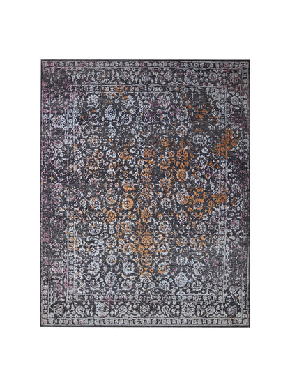 Black, Rust, Ivory and Pink Silk Wool Transitional Handknotted 7.11x10.2ft 243x311Cms Area Rug