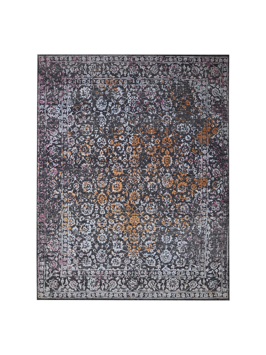 Black, Rust, Ivory and Pink Silk Wool Transitional Handknotted 7.11x10.2ft 243x311Cms Area Rug