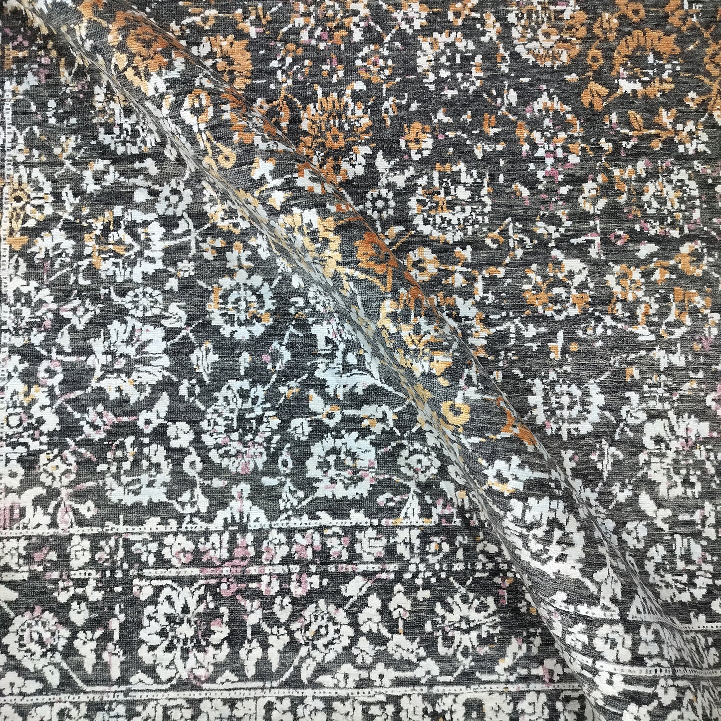 Black, Rust, Ivory and Pink Silk Wool Transitional Handknotted 7.11x10.2ft 243x311Cms Area Rug