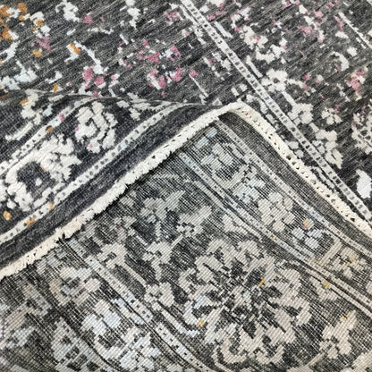 Black, Rust, Ivory and Pink Silk Wool Transitional Handknotted 7.11x10.2ft 243x311Cms Area Rug
