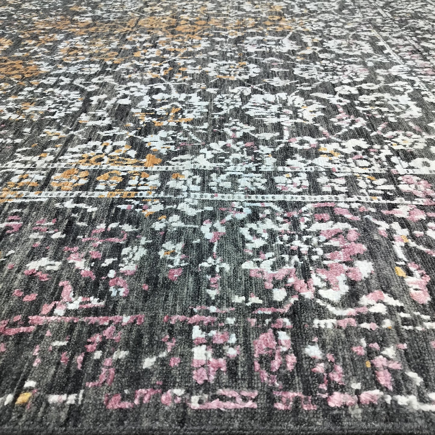 Black, Rust, Ivory and Pink Silk Wool Transitional Handknotted 7.11x10.2ft 243x311Cms Area Rug