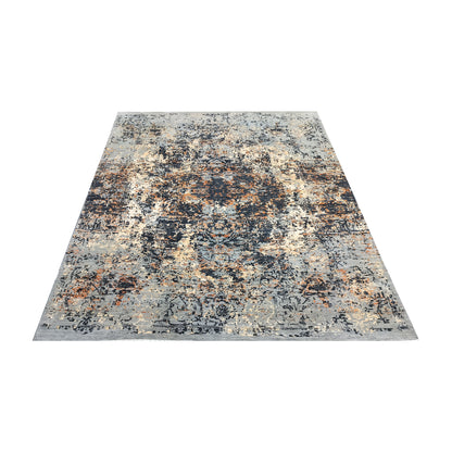 Grey Rust, Orange, Black and Ivory Pure Wool Transitional Handknotted 8.1x10ft 247x304Cms Area Rug