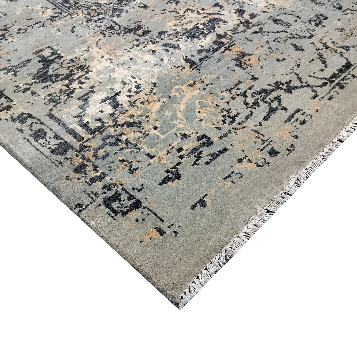 Grey Rust, Orange, Black and Ivory Pure Wool Transitional Handknotted 8.1x10ft 247x304Cms Area Rug