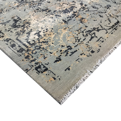 Grey Rust, Orange, Black and Ivory Pure Wool Transitional Handknotted 8.1x10ft 247x304Cms Area Rug