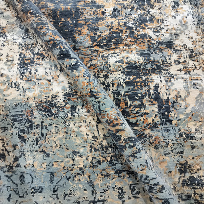 Grey Rust, Orange, Black and Ivory Pure Wool Transitional Handknotted 8.1x10ft 247x304Cms Area Rug