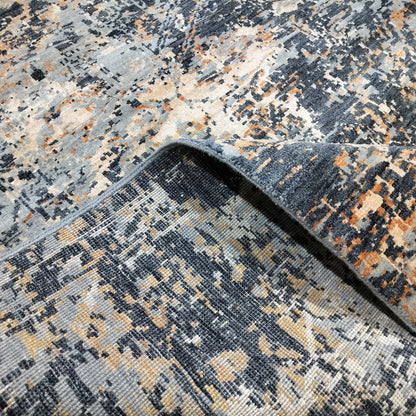 Grey Rust, Orange, Black and Ivory Pure Wool Transitional Handknotted 8.1x10ft 247x304Cms Area Rug