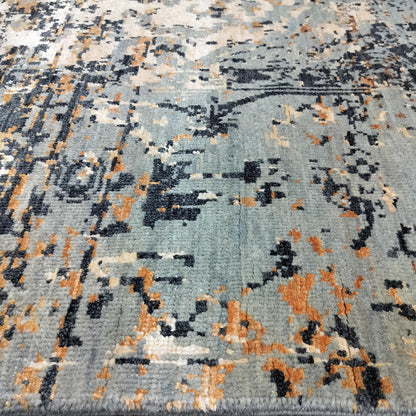 Grey Rust, Orange, Black and Ivory Pure Wool Transitional Handknotted 8.1x10ft 247x304Cms Area Rug