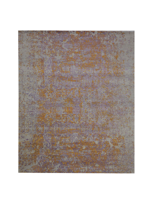 Grey, Rust, L Purple and Ivory Pure Wool Transitional Handknotted 7.11x9.9ft 242x297Cms Area Rug