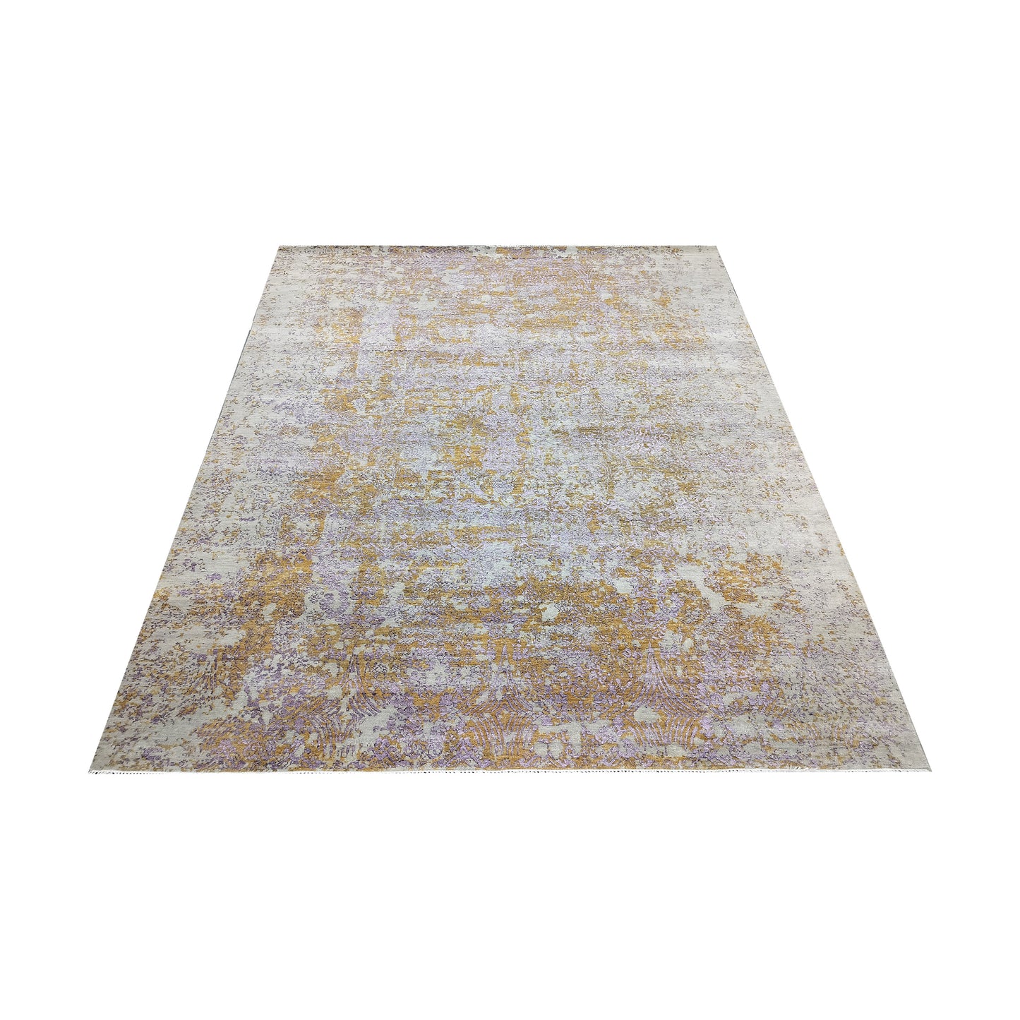 Grey, Rust, L Purple and Ivory Pure Wool Transitional Handknotted 7.11x9.9ft 242x297Cms Area Rug
