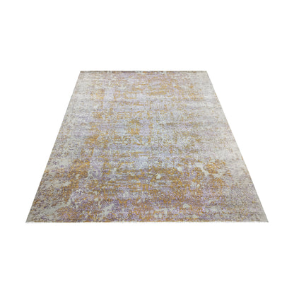 Grey, Rust, L Purple and Ivory Pure Wool Transitional Handknotted 7.11x9.9ft 242x297Cms Area Rug