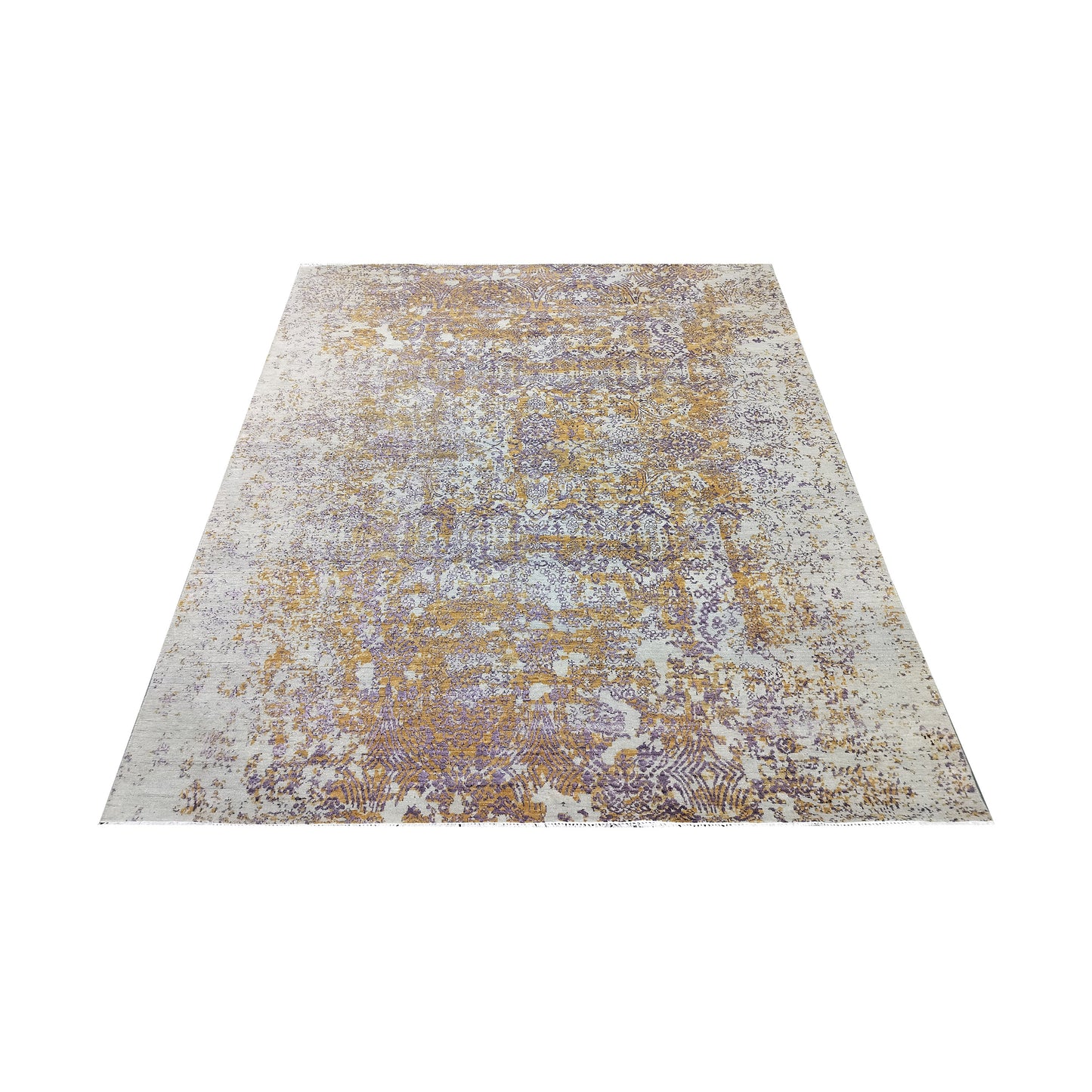 Grey, Rust, L Purple and Ivory Pure Wool Transitional Handknotted 7.11x9.9ft 242x297Cms Area Rug