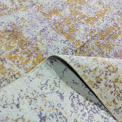 Grey, Rust, L Purple and Ivory Pure Wool Transitional Handknotted 7.11x9.9ft 242x297Cms Area Rug