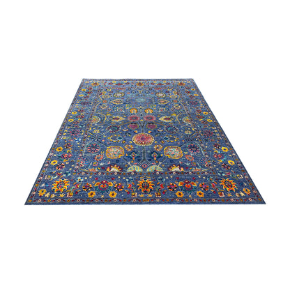 Blue Multy, Sari Silk and Wool Hi-Lo Traditional Handknotted 8.11x11.11Ft 271x362Cms Area Rug