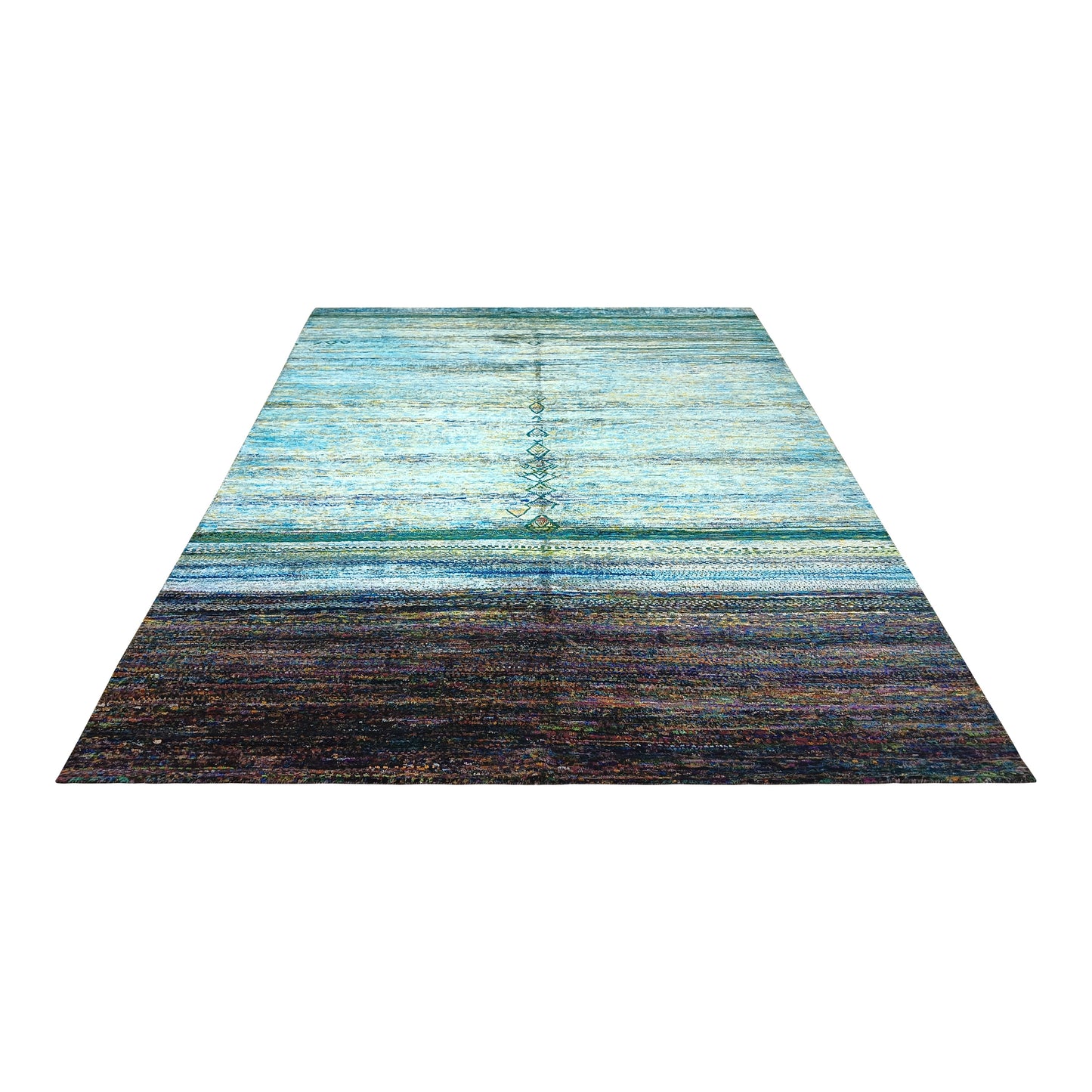 Aqua, Light Blue and Multy Abrash Sari Silk Modern textured Handknotted Area Rug