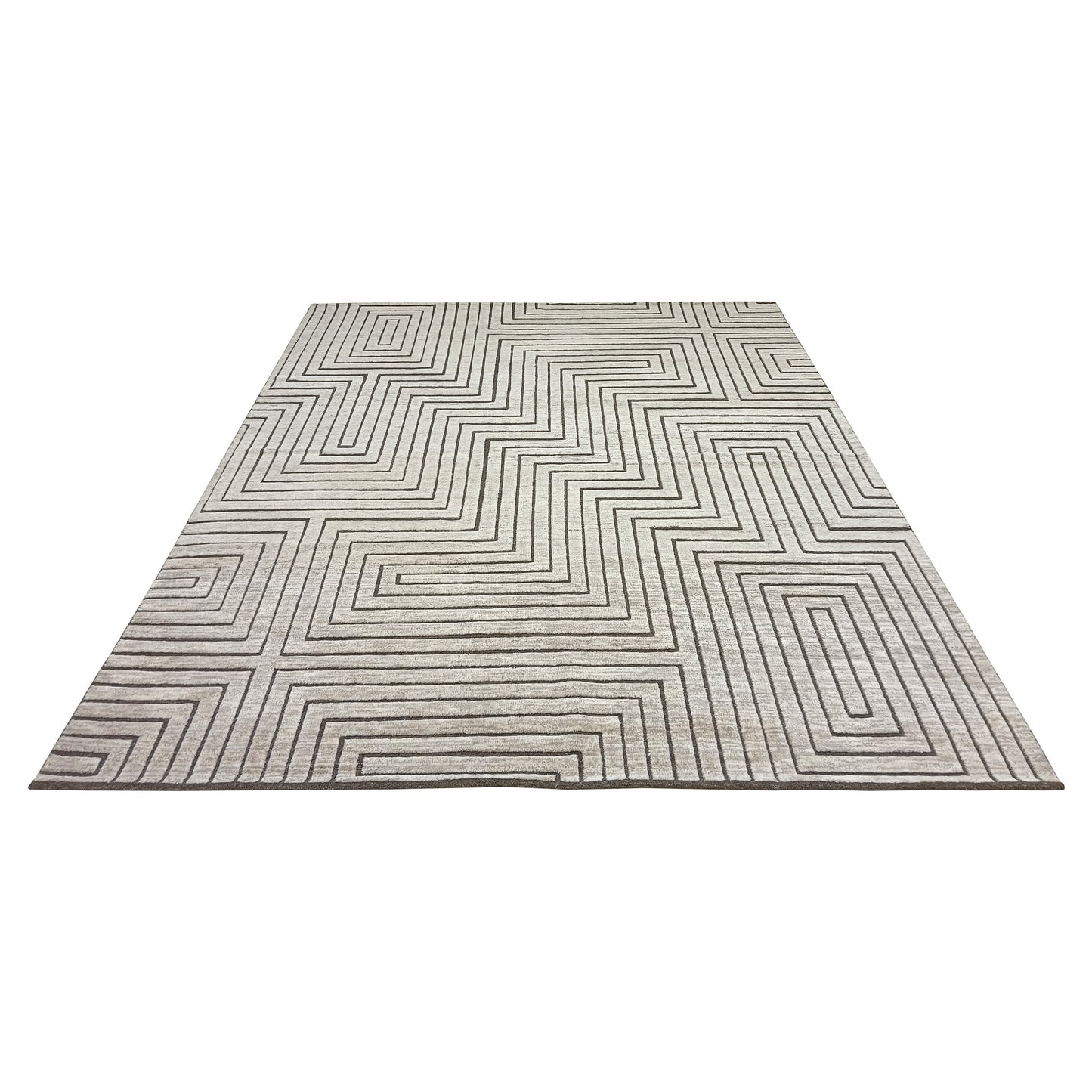 Coffee Brown and Beige Modern Japandi Woollen Textured Handloom Area Rug