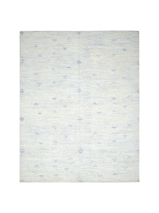 Grey and Ivory Modern Japandi Viscose and Wool Textured Handknotted Area Rug