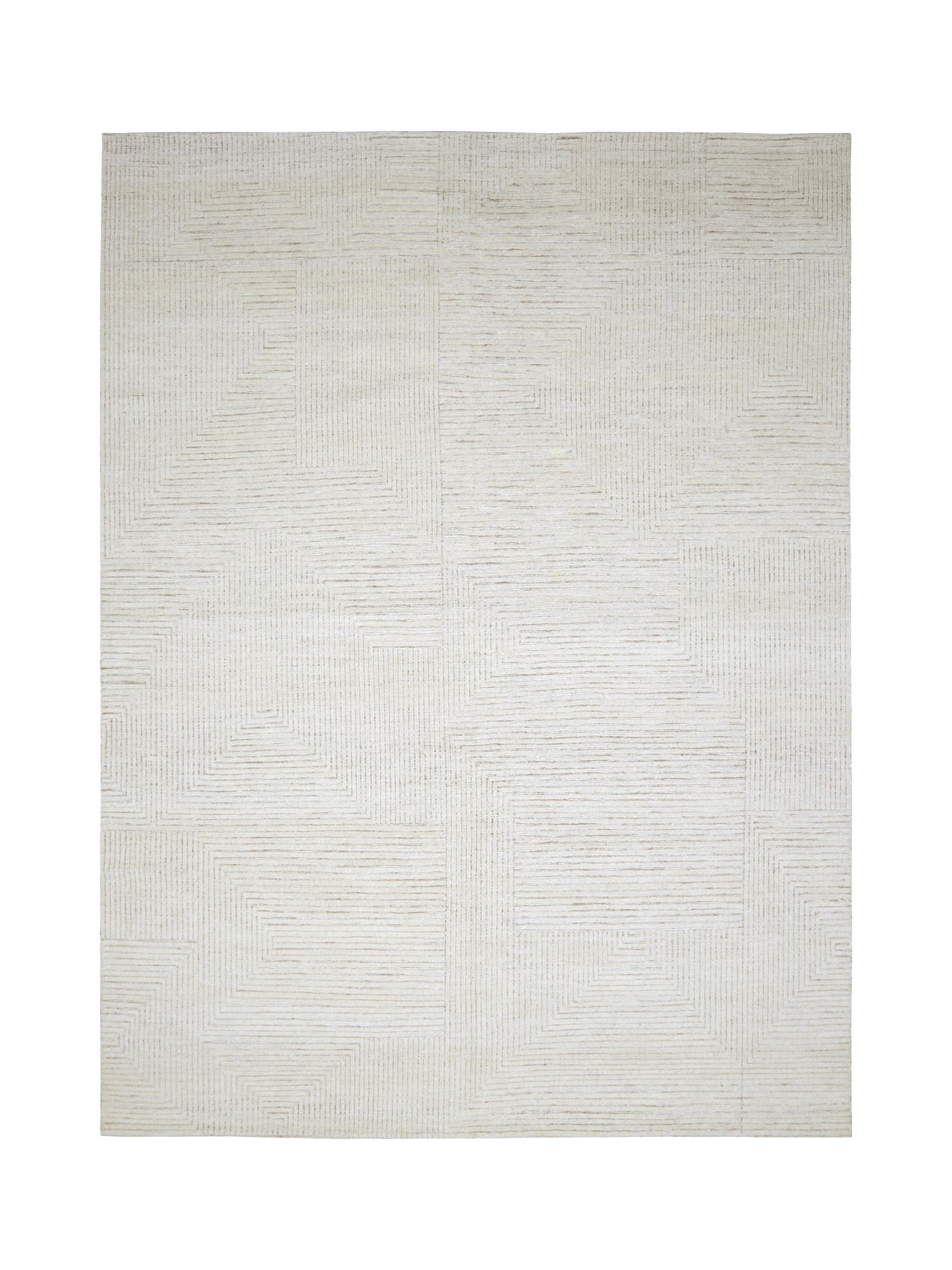 Silver and Beige Modern Japandi Woollen Textured Handknotted Area Rug