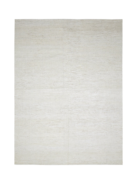 Silver and Beige Modern Japandi Woollen Textured Handknotted Area Rug