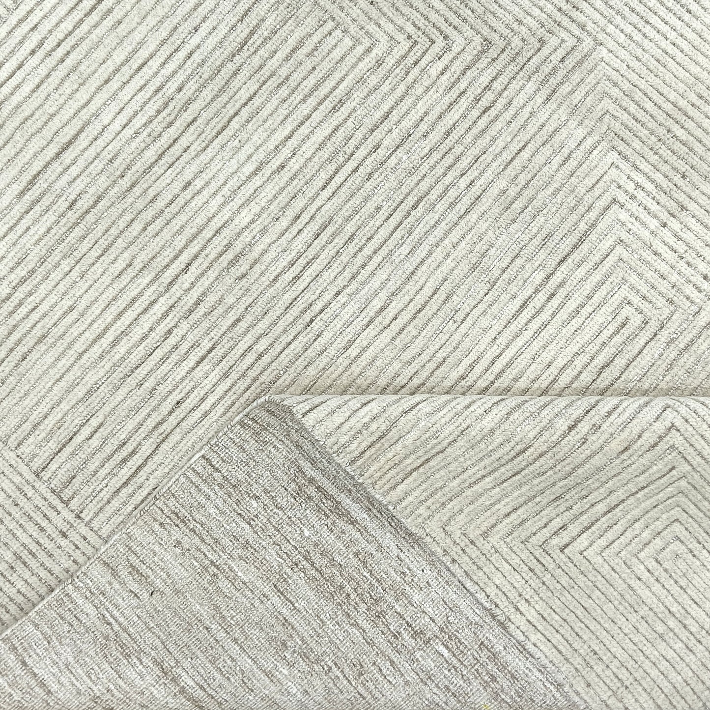 Silver and Beige Modern Japandi Woollen Textured Handknotted Area Rug