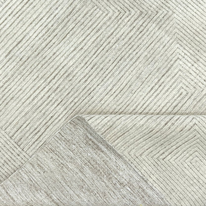 Silver and Beige Modern Japandi Woollen Textured Handknotted Area Rug