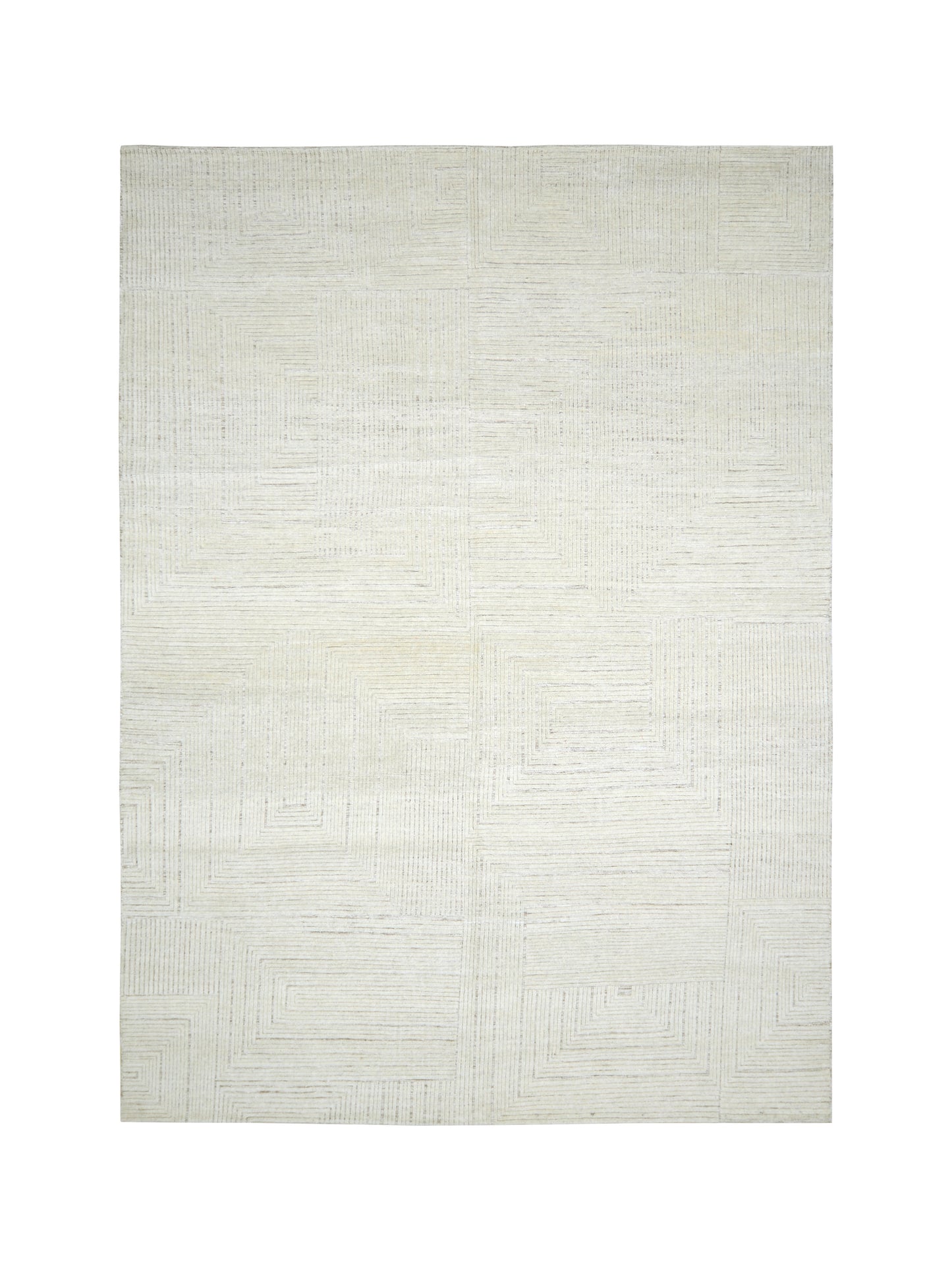 Silver and Beige Modern Textured Woollen Japandi Handknotted Area Rug