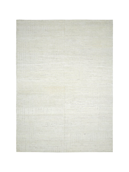 Silver and Beige Modern Textured Woollen Japandi Handknotted Area Rug