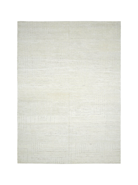 Silver and Beige Modern Textured Woollen Japandi Handknotted Area Rug