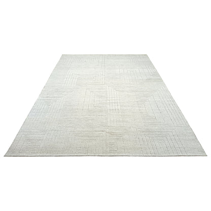 Silver and Beige Modern Textured Woollen Japandi Handknotted Area Rug