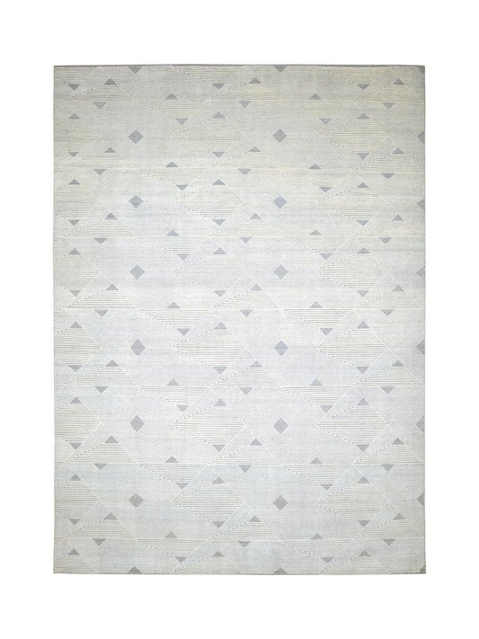 Grey and Ivory Modern Textured Woollen Japandi Handknotted Area Rug