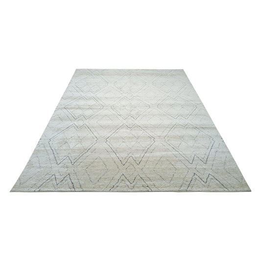 Grey and Ivory Modern Japandi Viscose and Wool Textured Handknotted 9.0x11.8Ft 275x355Cms Area Rug