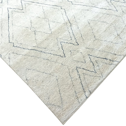 Grey and Ivory Modern Japandi Viscose and Wool Textured Handknotted Area Rug