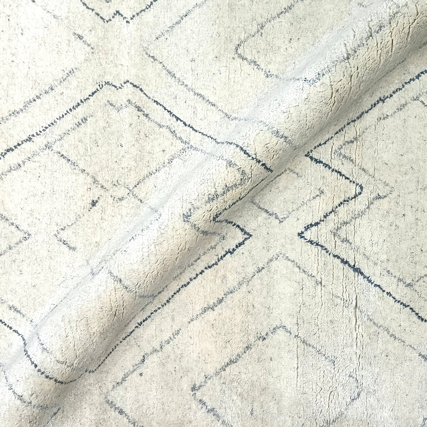 Grey and Ivory Modern Japandi Viscose and Wool Textured Handknotted Area Rug