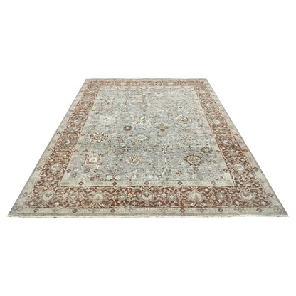 Grey Ivory Rust, Pure Wool Traditional Handknotted 8.0x9.11Ft 244x302Cms Area Rug