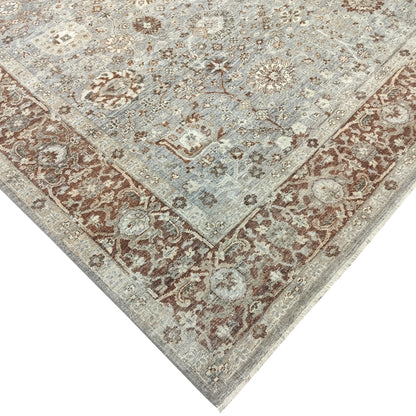 Grey Ivory Rust, Pure Wool Traditional Handknotted 8.0x9.11Ft 244x302Cms Area Rug