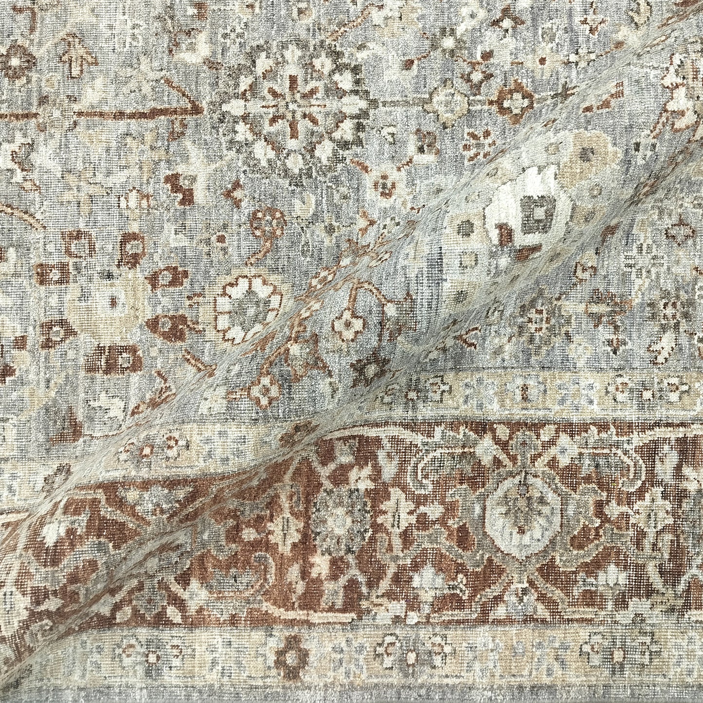 Grey Ivory Rust, Pure Wool Traditional Handknotted 8.0x9.11Ft 244x302Cms Area Rug