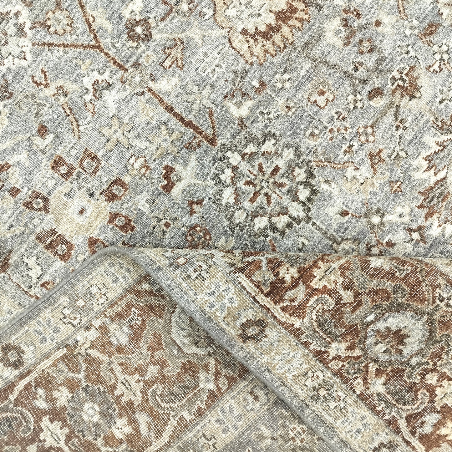 Grey Ivory Rust, Pure Wool Traditional Handknotted 8.0x9.11Ft 244x302Cms Area Rug