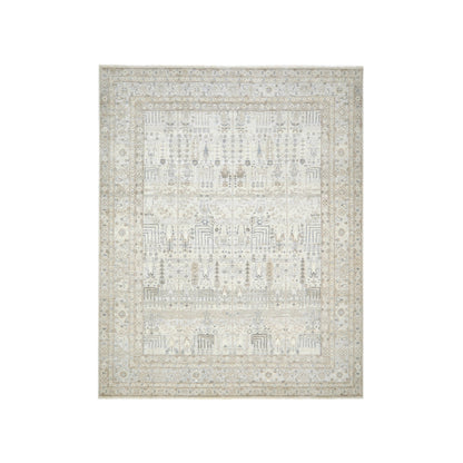 Grey Beige and Blue Pure Wool Traditional Handknotted 7.11x9.11Ft 237x302Cms Area Rug