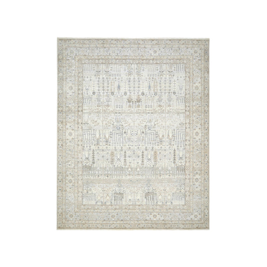Grey Beige and Blue Pure Wool Traditional Handknotted 7.11x9.11Ft 237x302Cms Area Rug
