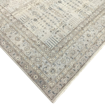 Grey Beige and Blue Pure Wool Traditional Handknotted 7.11x9.11Ft 237x302Cms Area Rug