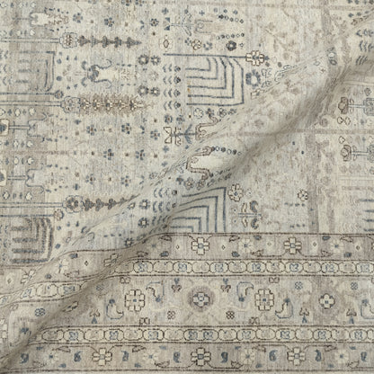 Grey Beige and Blue Pure Wool Traditional Handknotted Area Rug