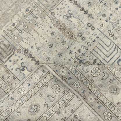 Grey Beige and Blue Pure Wool Traditional Handknotted 7.11x9.11Ft 237x302Cms Area Rug