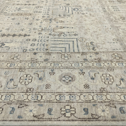 Grey Beige and Blue Pure Wool Traditional Handknotted 7.11x9.11Ft 237x302Cms Area Rug
