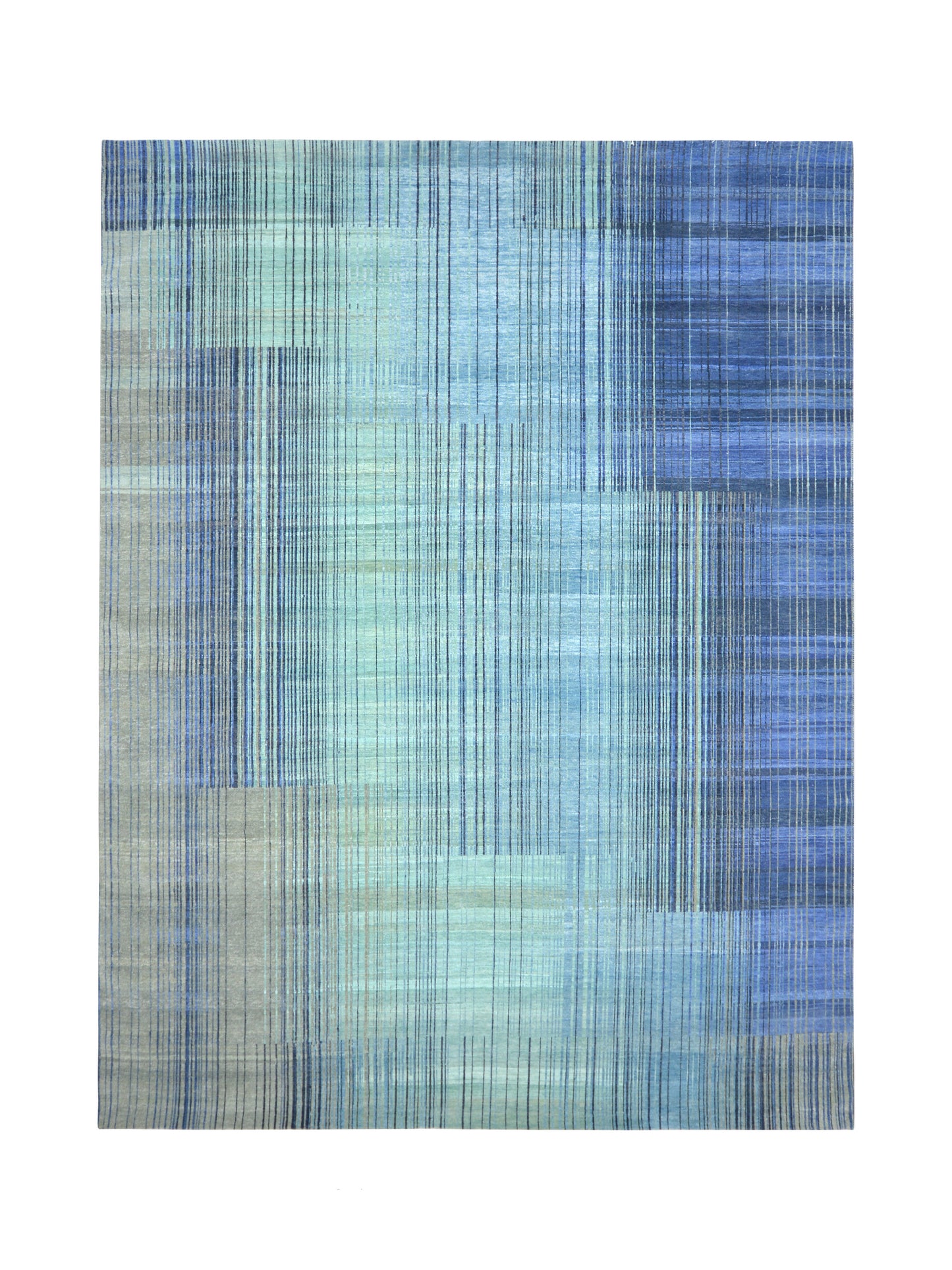 Grey, Blue and Aqua Pure Wool Modern Abstract Handknotted 8.2x12.1Ft 280x367Cms Area Rug